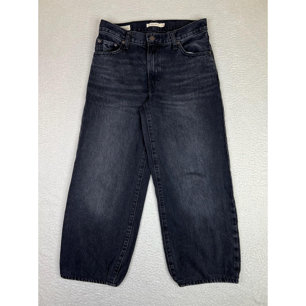 Levis Premium Baggy Dad Jeans Womens 26 Gray Charcoal Wash High Rise Denim Wide